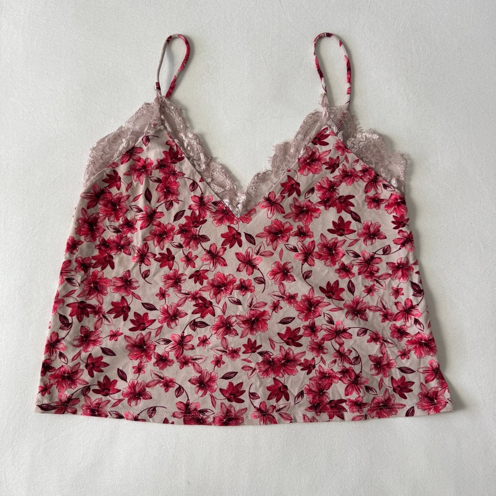 Express One Eleven Floral Lace Trim Cami Top Size S Pink Y2K Dainty Fairy Grunge